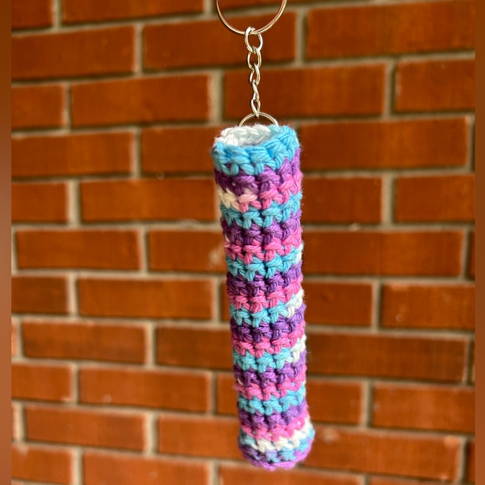 Blue and Purple Crochet Keychain Carrying Case